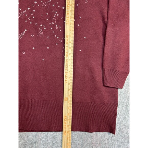 Torrid Women’s Plus Size 3 Sweater Maroon Embroidered Stars Sequin Moon - Picture 5 of 9